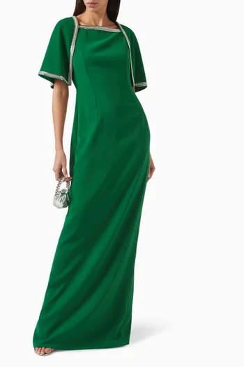 Embellished Maxi Dress in Crepe