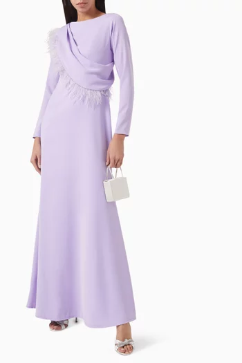 Feather-trim Maxi Dress in Crepe