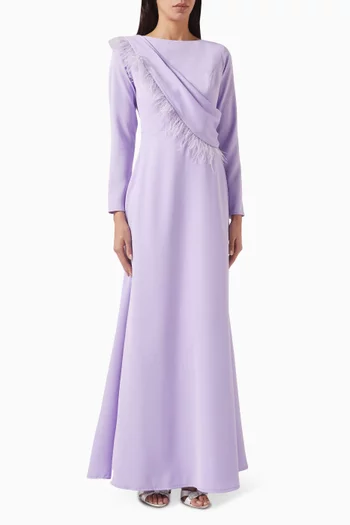 Feather-trim Maxi Dress in Crepe