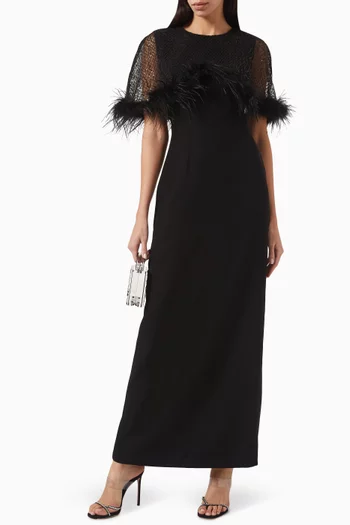 Feather-trim Maxi Dress in Mikado