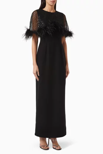 Feather-trim Maxi Dress in Mikado