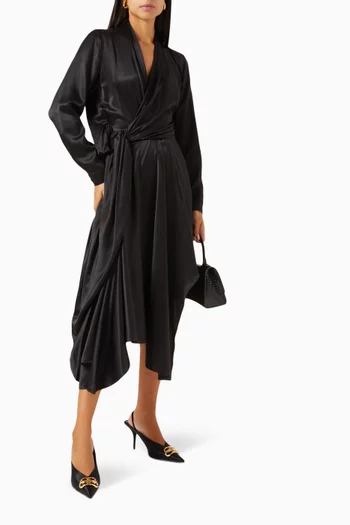 Draped Midi Dress in Silk Satin