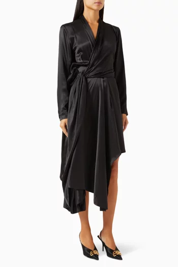 Draped Midi Dress in Silk Satin