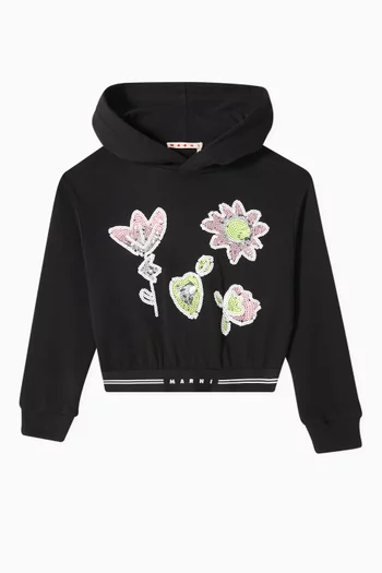 Sequins Floral Hoodie in Cotton