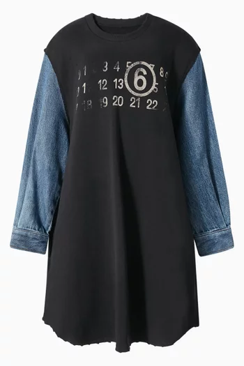 Logo Dress with Denim Sleeves