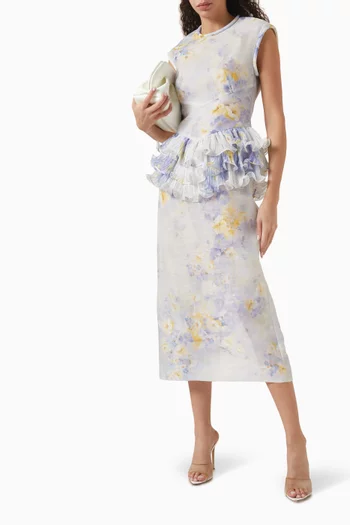 Crush Frill Midi Dress in Linen Blend