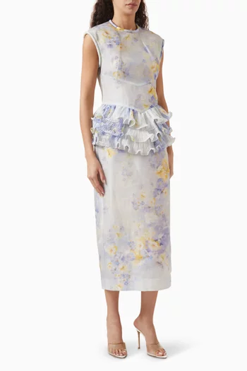 Crush Frill Midi Dress in Linen Blend