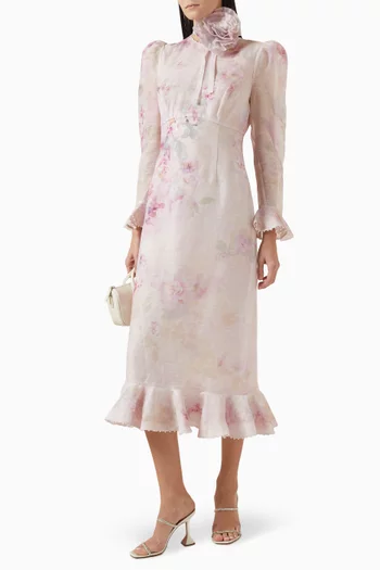Crush Flower Midi Dress in Linen Blend
