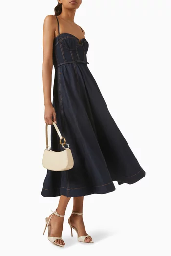 Crush Corset Midi Dress in Cotton-denim