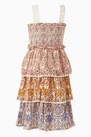 Wylie Tiered Shirred Dress in Cotton