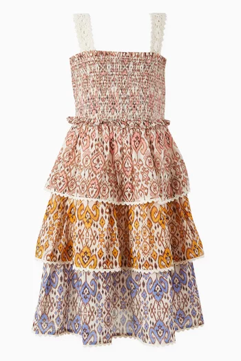 Wylie Tiered Shirred Dress in Cotton