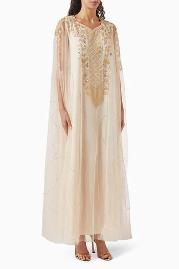 Floral Bead-embellished Thoub in Tulle