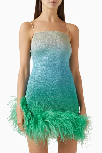 Lumière Ombré Shade Feather-trim Mini Dress in Lurex