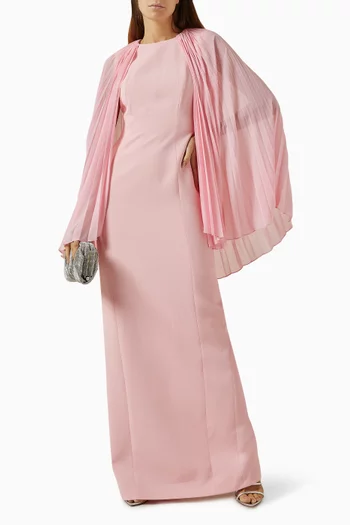 Pleated Cape Gown in Crepe