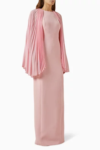 Pleated Cape Gown in Crepe
