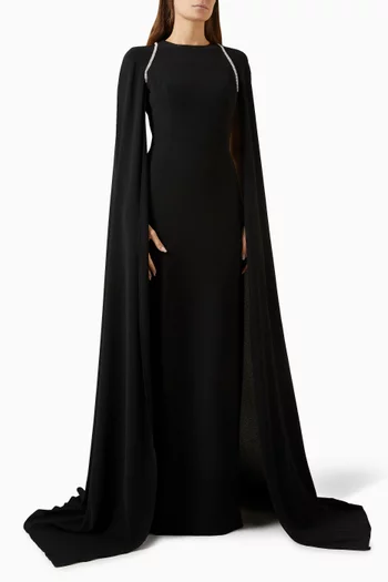 Crystal-embellished Cape Gown