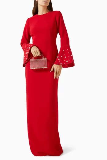 Crystal-embellished Bell-sleeve Gown