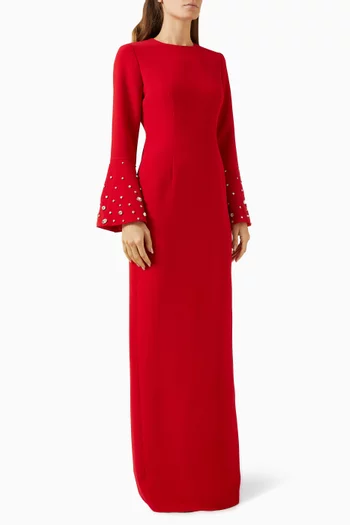 Crystal-embellished Bell-sleeve Gown