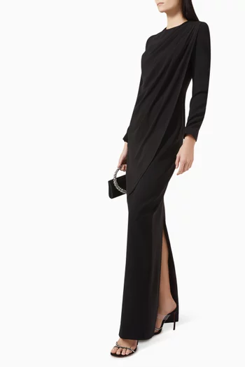 Draped Long-sleeve Gown