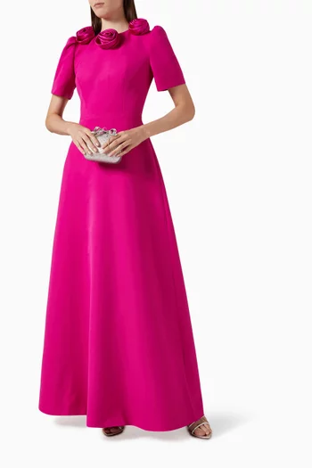 3D Floral-applique Gown in Satin