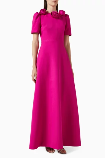 3D Floral-applique Gown in Satin