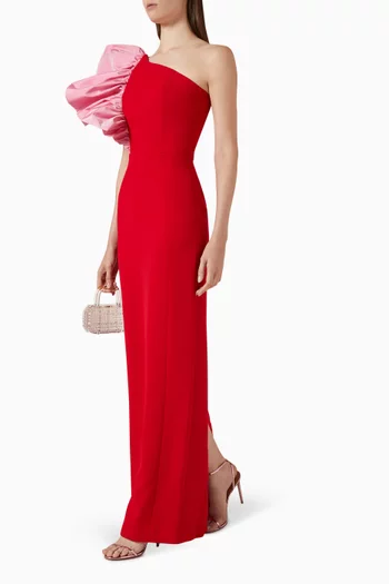 Ruffle One-shoulder Gown in Crepe