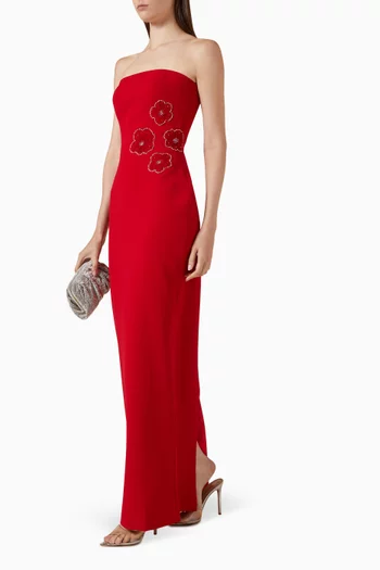 3D Floral-embellished Gown in Crepe