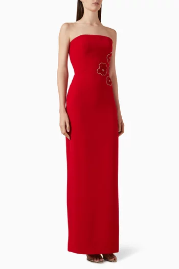 3D Floral-embellished Gown in Crepe