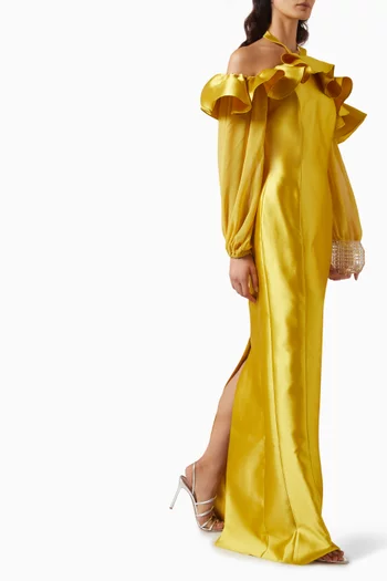 Ruffle Off-shoulder Gown in Mikado