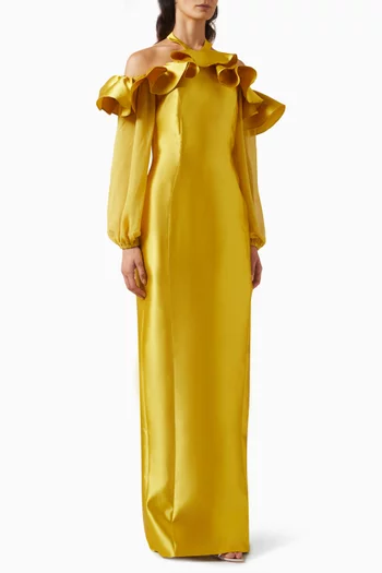 Ruffle Off-shoulder Gown in Mikado