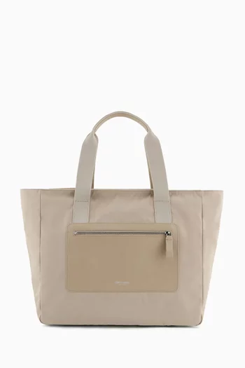 Medium Shopper Tote Bag in Nylon & Pebbled Leather
