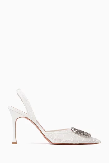Camelia 90 Crystal Slingback Pumps in Lace & Leather