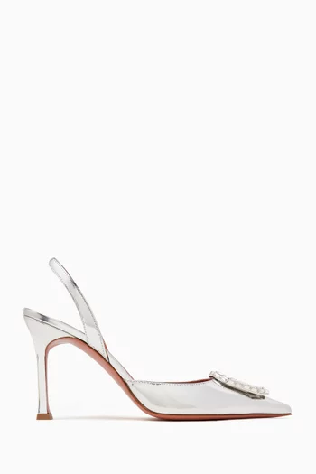 Camelia 90 Crystal Slingback Pumps in Metallic Leather