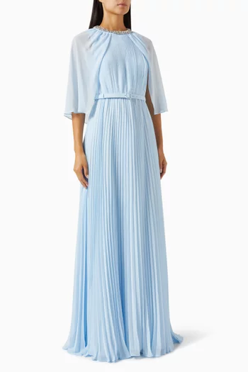 Cape Belted Maxi Dress in Chiffon