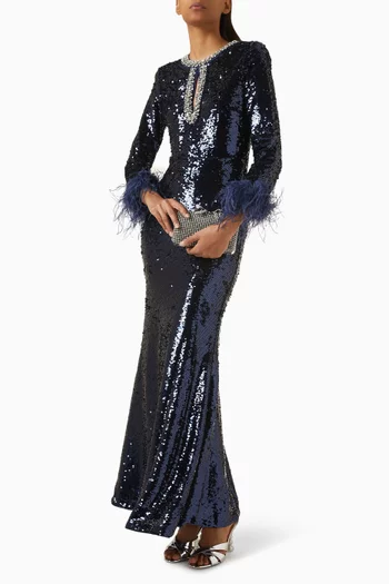 Feather Sequin-embellished Maxi Dress