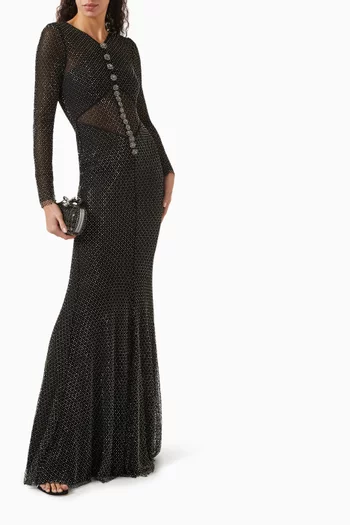 Rhinestone-embellished Maxi Dress in Fishnet