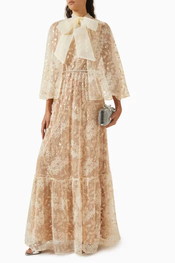Embellished Cape Maxi Dress