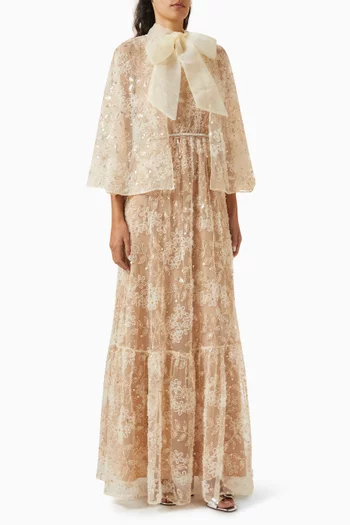 Embellished Cape Maxi Dress