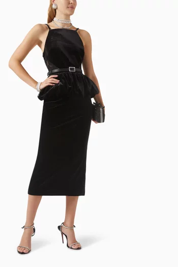 Peplum Midi Dress in Velvet