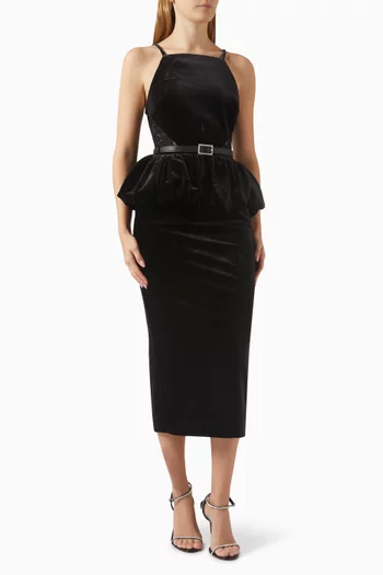 Peplum Midi Dress in Velvet