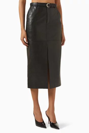 Belted Midi Skirt in Leather