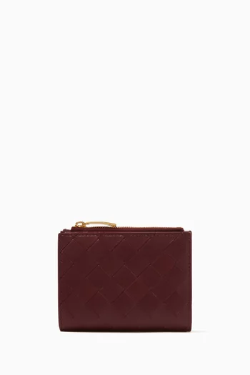 Small Bi-fold Zip Wallet in Intrecciato Leather