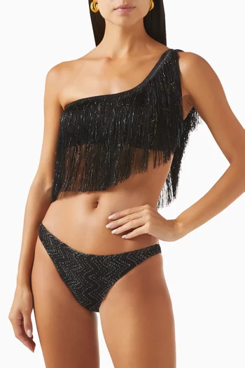 One-shoulder Fringe Bikini Set in Lamé Viscose