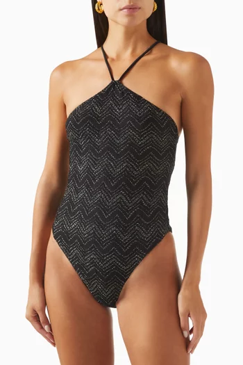 Chevron One-piece Swimsuit in Lamé Viscose