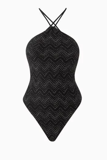 Chevron One-piece Swimsuit in Lamé Viscose