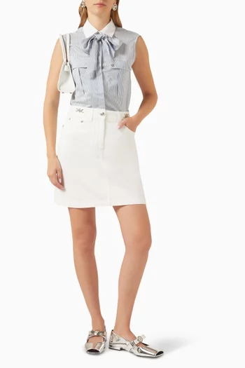 Striped Scarf-tie Top in Silk & Cotton-poplin