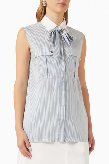 Striped Scarf-tie Top in Silk & Cotton-poplin