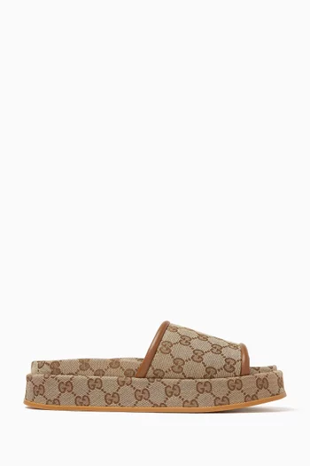 GG Platform Slide Sandals in Logo Canvas