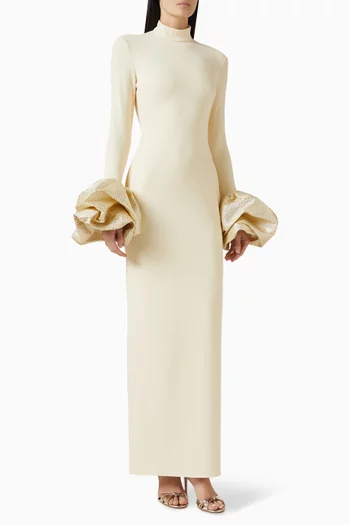 Viviana Puff Sleeves Gown in Crepe