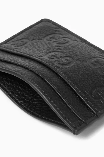 GG Emblem Card Case in Grainy Leather